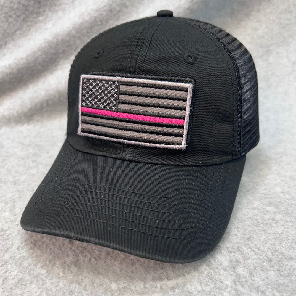 Thin Pink Line Flag Patch Unisex Black Peterbilt Trucker Hat Snapback OSFM